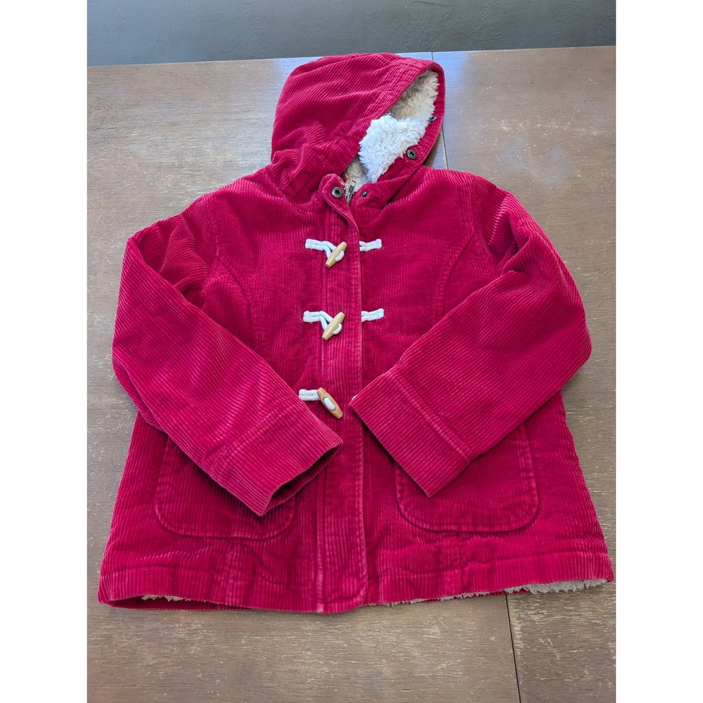 Mini Boden Red Corduroy Hooded Toggle Coat